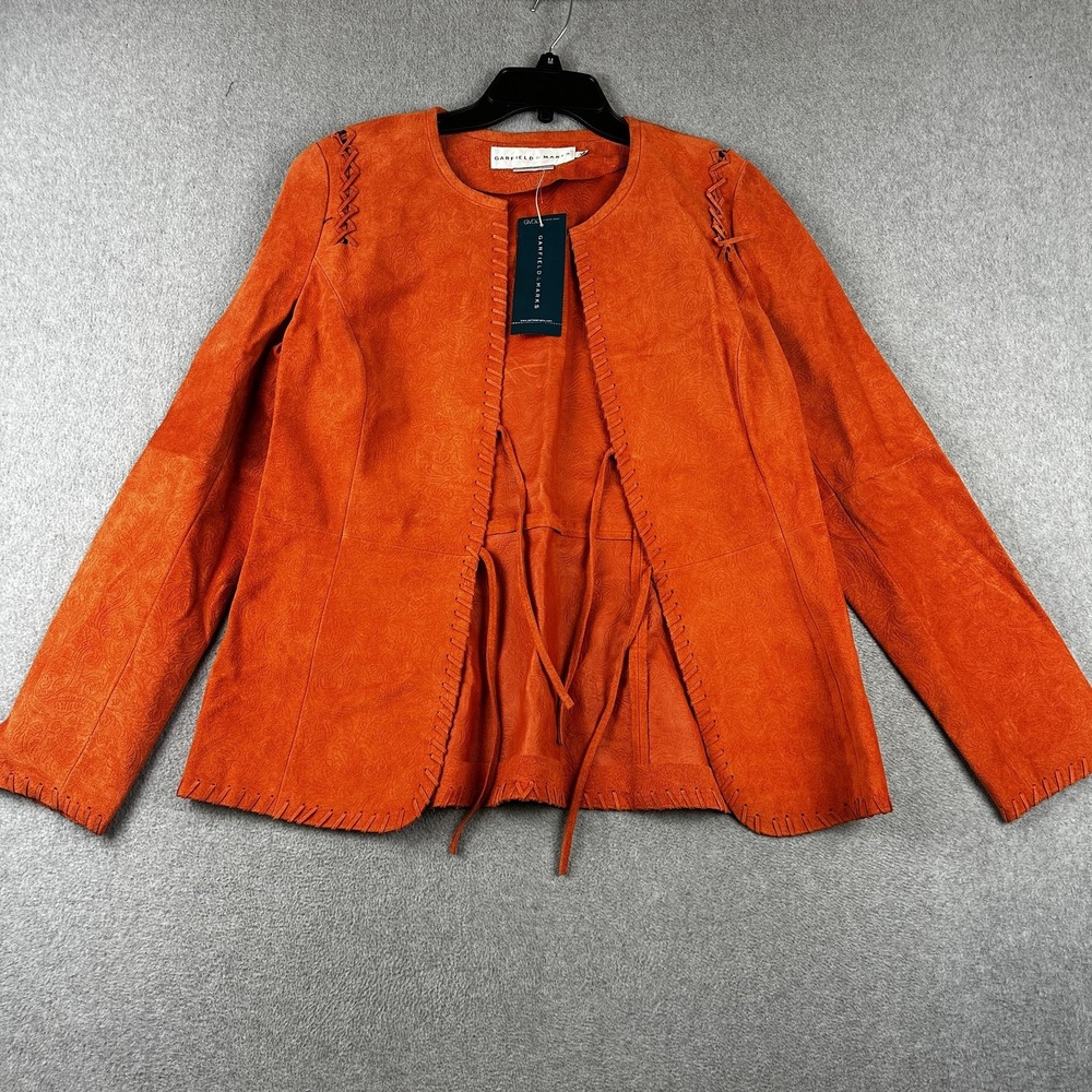 Garfield & Marks Jacket Womens 12 Orange Genuine Leather Embossed Western Boho